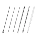 Folding Ear Cleaning Tool Set with 6 stainless steel ear spoons in colorful leather case