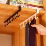 6 Hooks Shelf Mug Cup Hanger for Kitchen Cabinets – Space Saving Metal Organizer Rack for Mugs, Cups, and Utensils
