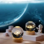 3D Ball Crystal Glass Lamp with Saturn Solar System design, decorative LED night light for bedroom and living room