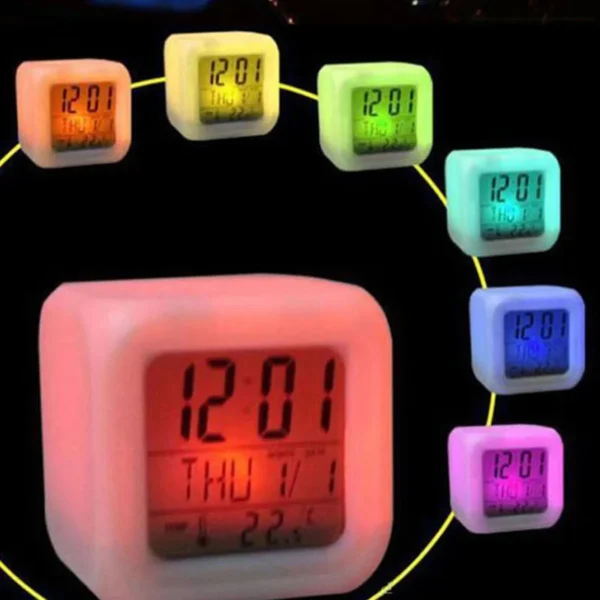 LED Alarm Clock Colorful with Adjustable Brightness for Bedroom Desk