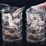 Rotating Jewelry Storage Box Acrylic Organizer with Cover for Rings and Earrings