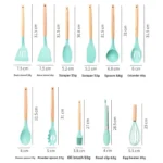 12 Pieces Kitchen Utensils Set Silicone Wooden Handles with Storage Cylinder