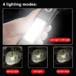LED Flashlight Tactical Torch rechargeable long-range camping spotlight with COB sidelight and safety hammer