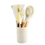 12 Pieces Kitchen Utensils Set Silicone Wooden Handles with Storage Cylinder