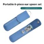 Folding Ear Cleaning Tool Set with 6 stainless steel ear spoons in colorful leather case
