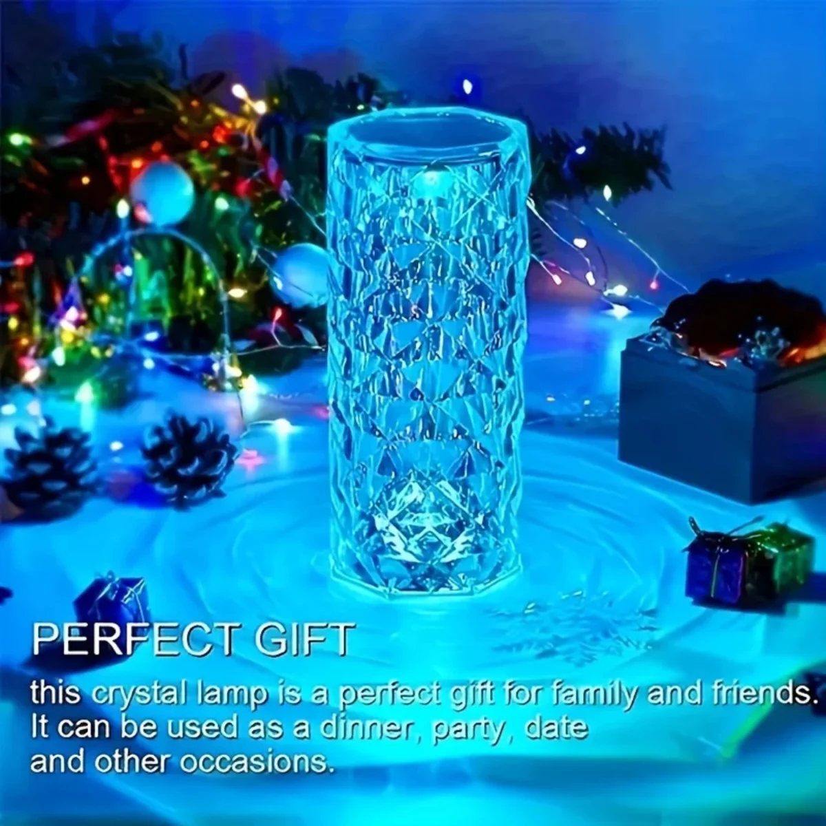 Diamond Table Lamp with 16-color changing LED lights, USB rechargeable crystal night lamp