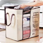 Durable barcode storage bag with zipper and handles for organizing quilts, blankets, pillows, and clothes
