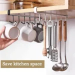 6 Hooks Shelf Mug Cup Hanger for Kitchen Cabinets – Space Saving Metal Organizer Rack for Mugs, Cups, and Utensils
