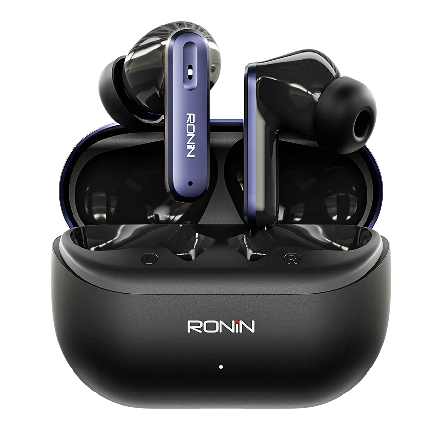 Ronin-Vesper-Earbuds-R7075-Charging-Case-Black.jpg Ronin Vesper Earbuds R-7075 inside their black, compact charging case, displaying the earbuds' ergonomic design.