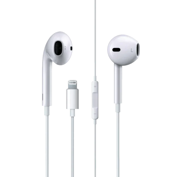 Ronin R-825 ICORD Wired Handsfree Earphones with Apple Lightning connector and an in-line microphone/remote, designed for iOS devices.