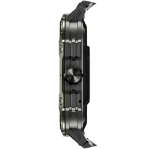 Front view of the Ronin R-13 Luxe Smart Watch, featuring a silver premium stainless steel casing and a high-grade strap, with the new high-resolution interface displayed.