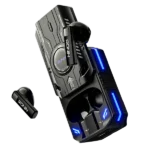 Ronin R-7035 Dominator True Wireless Earbuds and their charging case, highlighting the bold, gaming-focused design and powerful appearance.