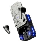 Ronin R-7035 Dominator True Wireless Earbuds and their charging case, highlighting the bold, gaming-focused design and powerful appearance.