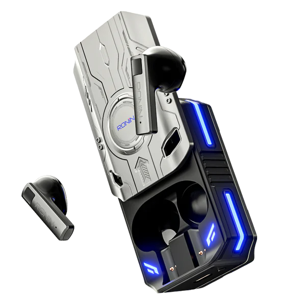 Ronin-R7035-Dominator-Earbuds-Deep-Bass-Gaming-Black.jpg Ronin R-7035 Dominator True Wireless Earbuds and their charging case, highlighting the bold, gaming-focused design and powerful appearance.