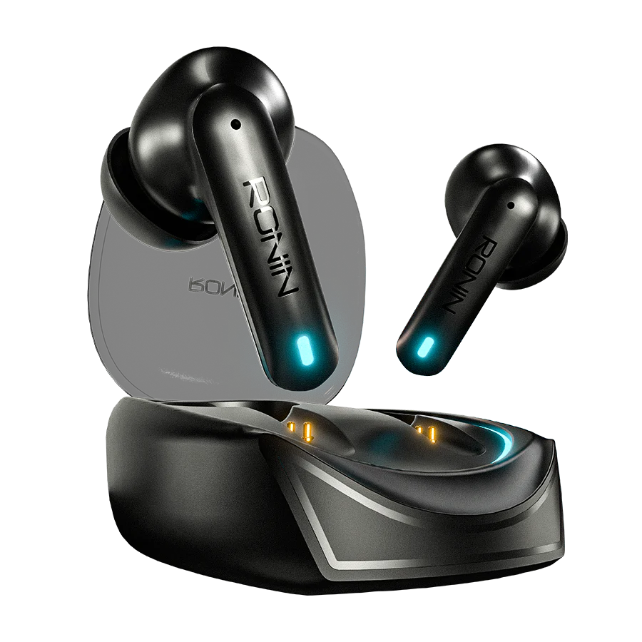 Ronin-R520-Dynasty-Earbuds-Endurance-Battery-Black.jpg Ronin R-520 Dynasty True Wireless Earbuds and their charging case, highlighting the powerful, classic design and focus on battery endurance