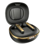Ronin R-7065 Eclipse True Wireless Earbuds and their dark, sleek charging case, highlighting the compact and premium design.
