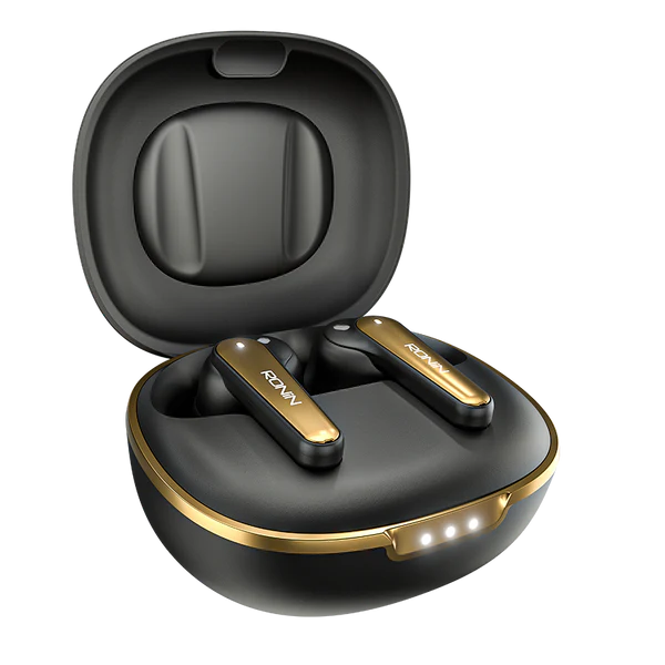 Ronin-R7065-Eclipse-Earbuds-Deep-Bass-Black.jpg Ronin R-7065 Eclipse True Wireless Earbuds and their dark, sleek charging case, highlighting the compact and premium design.