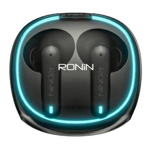 Ronin R-520 Dynasty True Wireless Earbuds and their charging case, highlighting the powerful, classic design and focus on battery endurance