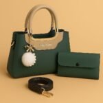 Jing & Pin 2pcs synthetic leather handbag set with pompom keychain
