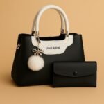 Jing & Pin 2pcs synthetic leather handbag set with pompom keychain