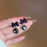 Black Bow Crystal Drop Earrings - Image 5