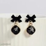 Black Bow Crystal Drop Earrings - Image 6