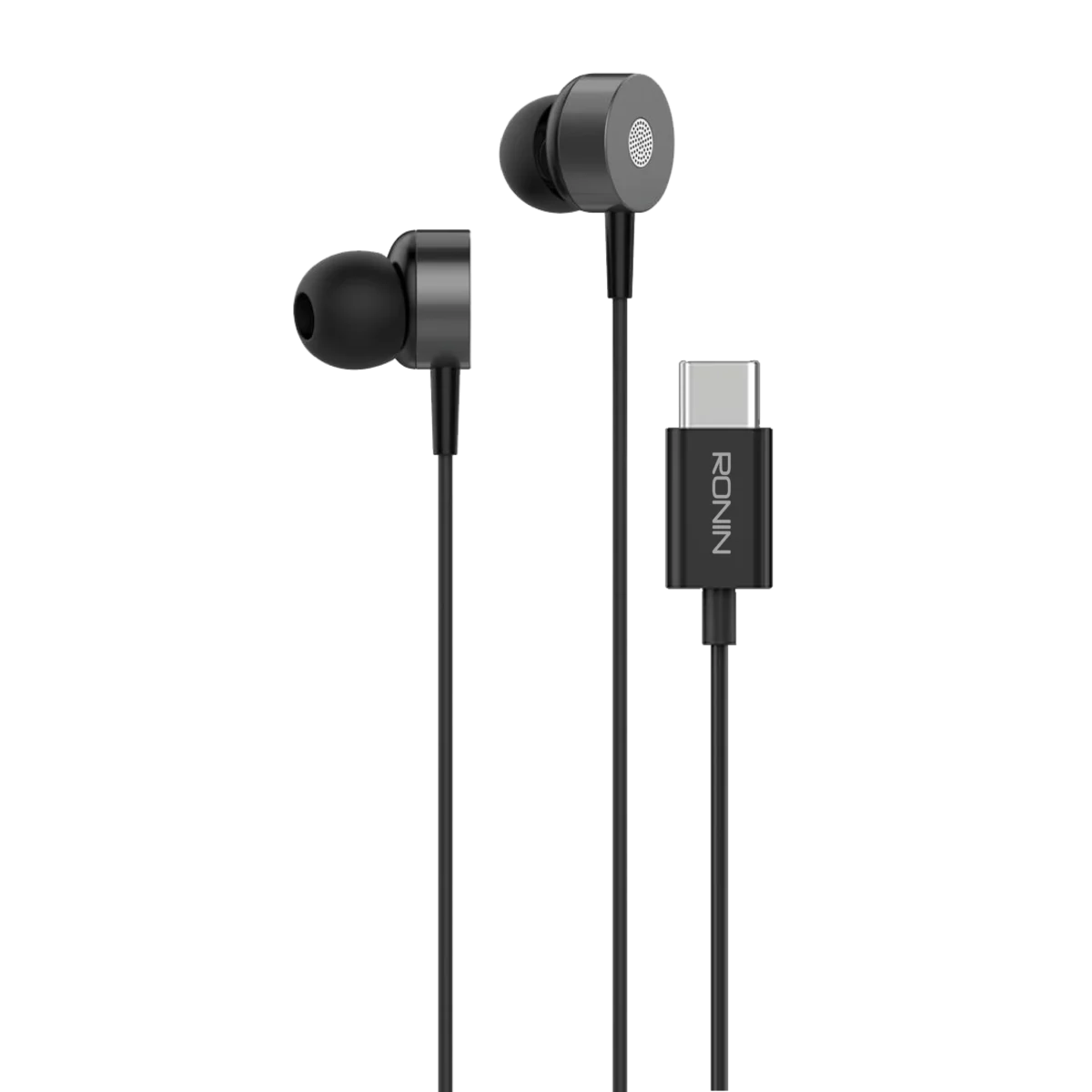 Ronin R-27 STREAM Wired Handsfree Earphones with USB Type-C connector, featuring a sleek design and optimized for digital audio streaming.