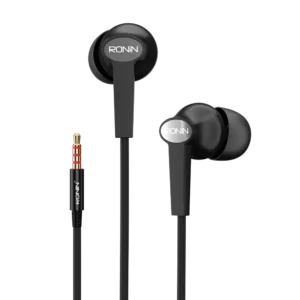 Ronin R-29 STELLAR Wired Handsfree Earphones with 3.5mm AUX jack, showcasing the distinguished design and in-line microphone.