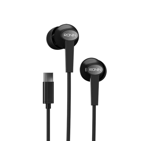 Ronin R-29 STELLAR Wired Handsfree Earphones with USB Type-C connector, showcasing the premium design and in-line microphone.
