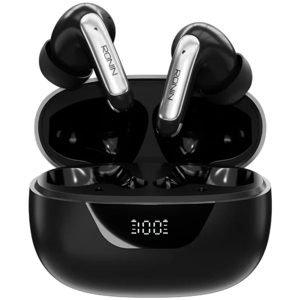 Ronin R-7010 Mystique True Wireless Earbuds and their sleek charging case, highlighting the unique and elegant design elements.