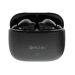 Ronin R-740 Vivid True Wireless Earbuds and their charging case, shown in a bright color, emphasizing the modern and colorful design.