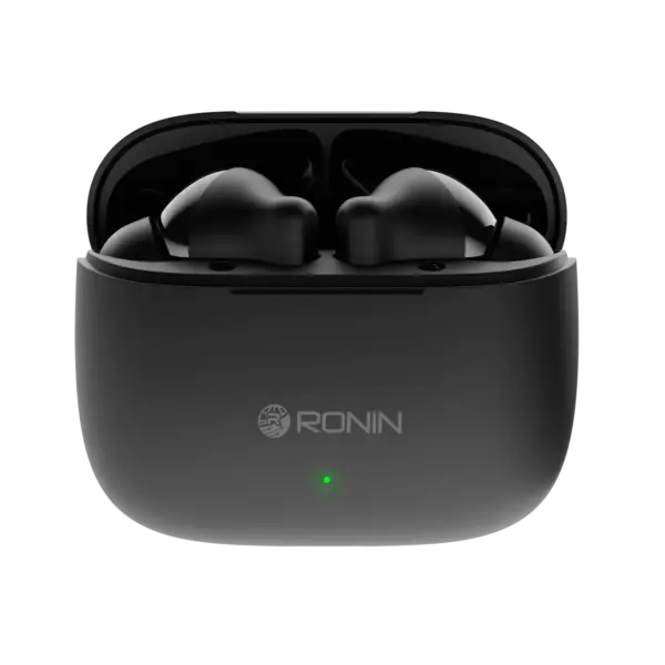 Ronin-R740-Vivid-Earbuds-Blue-Clear-Audio.jpg Ronin R-740 Vivid True Wireless Earbuds and their charging case, shown in a bright color, emphasizing the modern and colorful design.