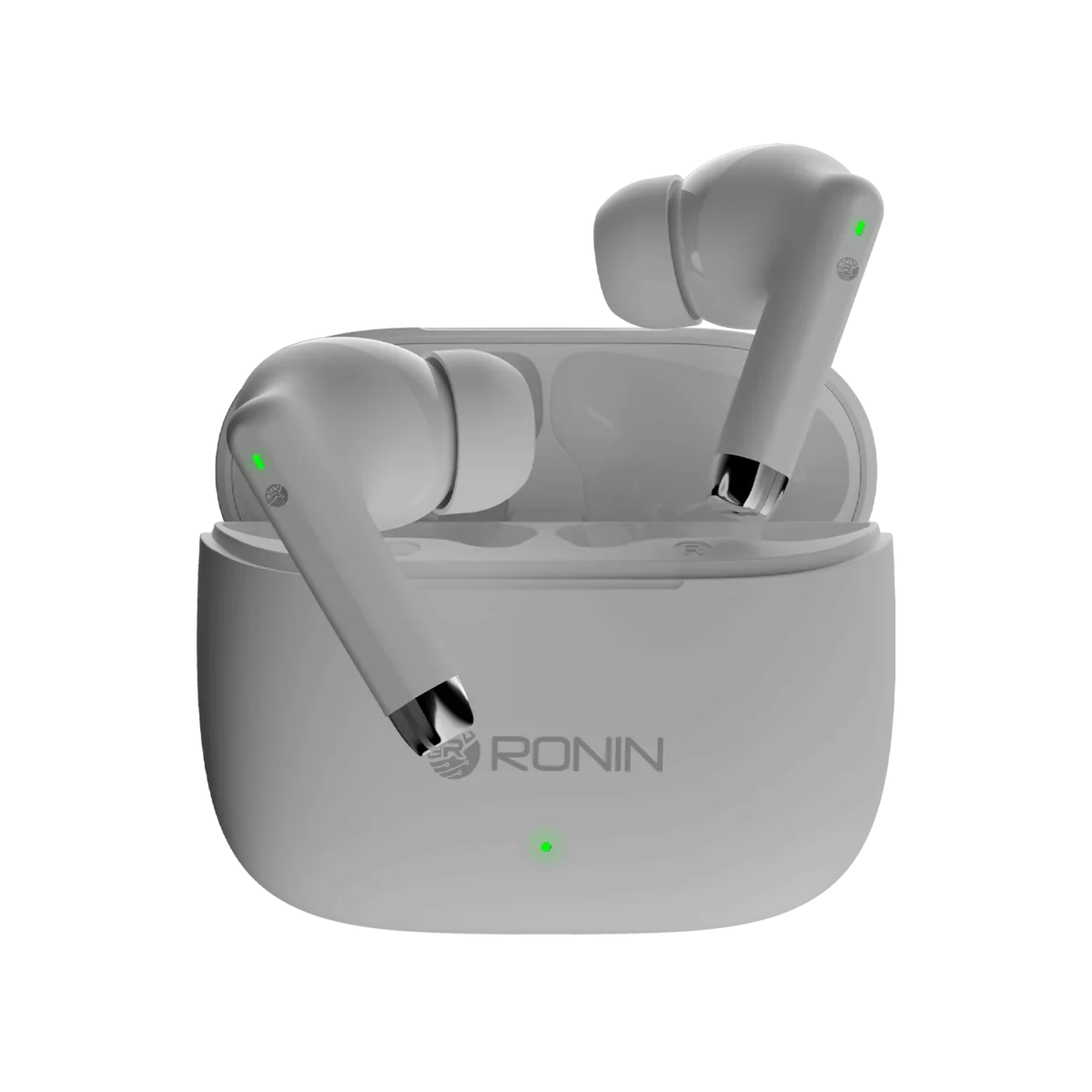 Ronin R-740 Vivid True Wireless Earbuds and their charging case, shown in a bright color, emphasizing the modern and colorful design.