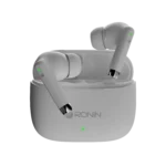Ronin R-740 Vivid True Wireless Earbuds and their charging case, shown in a bright color, emphasizing the modern and colorful design.