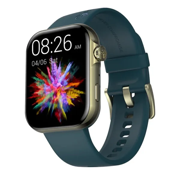 Front view of the Ronin R-09 Smart Watch with a flexible, black silicon strap and a screen showing fitness data.