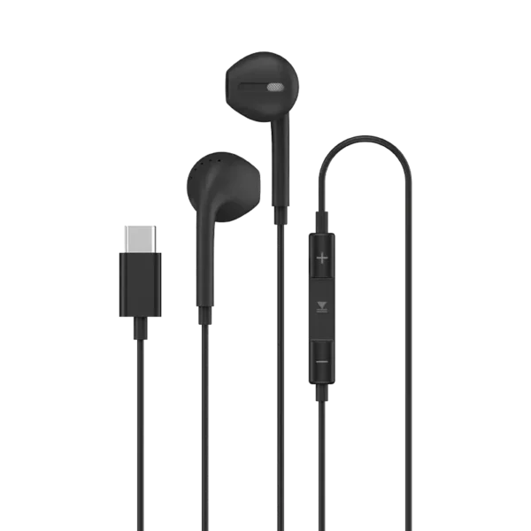 Ronin R-5 Wired Handsfree Type-C Earphones with USB-C connector and an in-line microphone/controller.