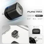 Ronin R-6045 Dual Port Charger Adapter, a wall plug with both a USB Type-C port (30W PD) and a standard USB-A connector for charging two devices at once.