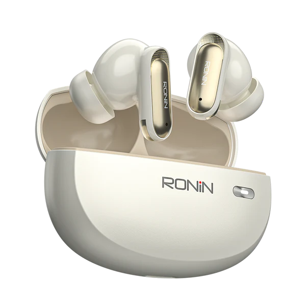 Ronin-R7050-Eminence-Earbuds-ANC-Premium-Black.jpg Ronin R-7050 Eminence True Wireless Earbuds and their sleek, premium charging case, highlighting the elegant and compact design.
