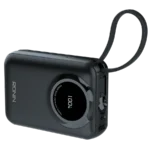 Ronin ZAPSTER 20,000mAh Powerbank, showing its large body with two integrated, attached or retractable charging cables: one USB Type-C (35W) and one Lightning (27W).
