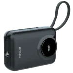 Ronin ZAPSTER 20,000mAh Powerbank, showing its large body with two integrated, attached or retractable charging cables: one USB Type-C (35W) and one Lightning (27W).