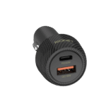 Ronin R-2505 Nos 48W Car Charger, showing its sleek design with both USB-C (PD) and USB-A (QC) ports for high-speed in-car charging.