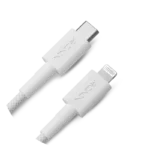 Ronin Lynix R-2045 Cable, a 1.2-meter black braided cable with a USB-C connector on one end and a Lightning connector on the other, highlighting its 27W fast charging.