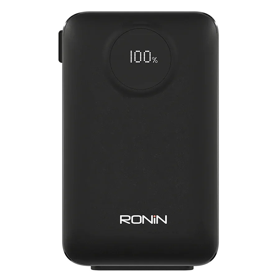 Ronin-VELOCITY-10000mAh-Wireless-Powerbank-22-5W-Fast-Charge.jpg Ronin VELOCITY 10,000mAh Powerbank, showing the sleek portable design with the visible circular mark for its 22.5W wired and integrated wireless charging pad.