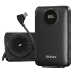 Ronin VELOCITY 10,000mAh Powerbank, showing the sleek portable design with the visible circular mark for its 22.5W wired and integrated wireless charging pad.