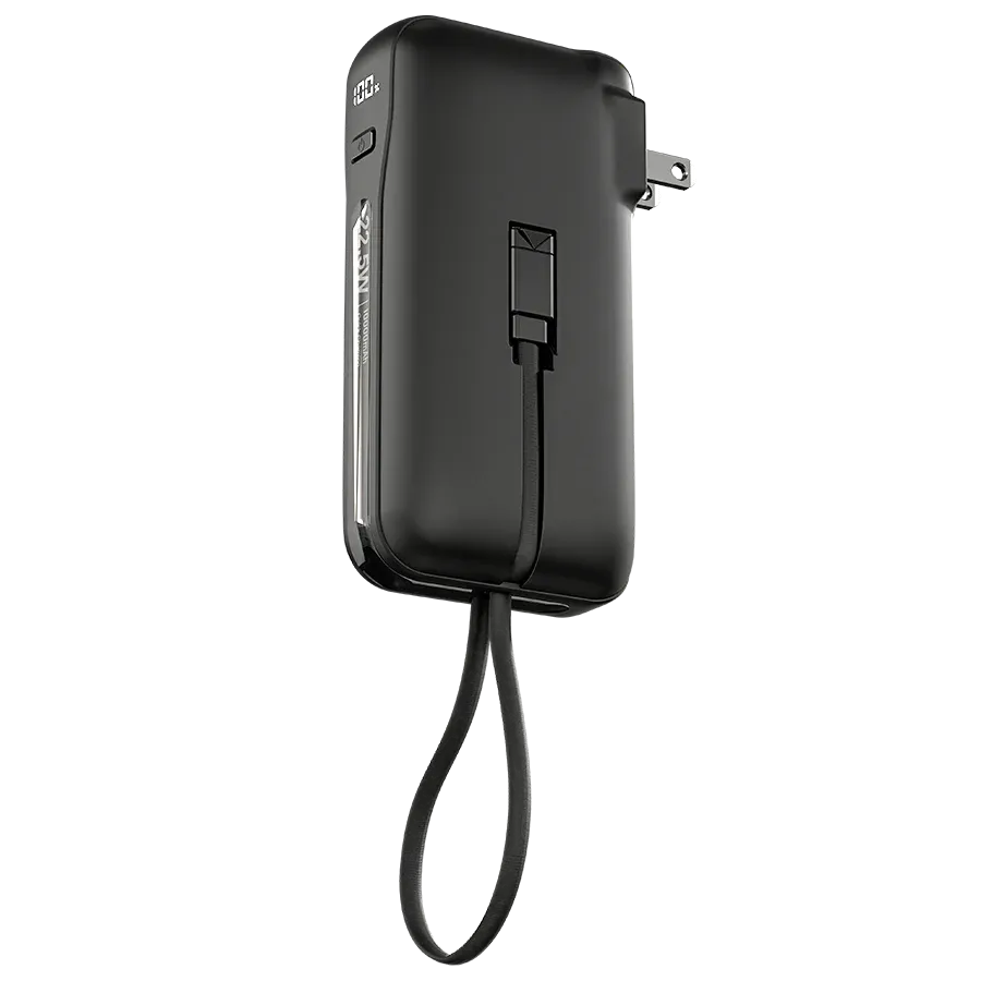 Ronin-ARCTIC-10000mAh-2-in-1-Powerbank-Wall-Charger-22-5W.jpg Ronin ARCTIC 10,000mAh Powerbank, a portable battery showing its multi-port side and the hidden/foldable AC wall prongs that enable its 2 in 1 charger function.