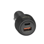 Ronin R-2505 Nos 48W Car Charger, showing its sleek design with both USB-C (PD) and USB-A (QC) ports for high-speed in-car charging.