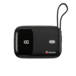 Ronin Neutron 10,000mAh Power Bank, showing its compact body with a visible, retractable or attached built-in USB Type-C charging cable and a separate Type-C output port.