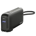 Ronin ARCTIC 10,000mAh Powerbank, a portable battery showing its multi-port side and the hidden/foldable AC wall prongs that enable its 2 in 1 charger function.