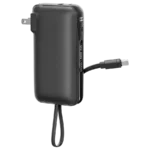 Ronin ARCTIC 10,000mAh Powerbank, a portable battery showing its multi-port side and the hidden/foldable AC wall prongs that enable its 2 in 1 charger function.