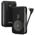 Ronin VELOCITY 10,000mAh Powerbank, showing the sleek portable design with the visible circular mark for its 22.5W wired and integrated wireless charging pad.